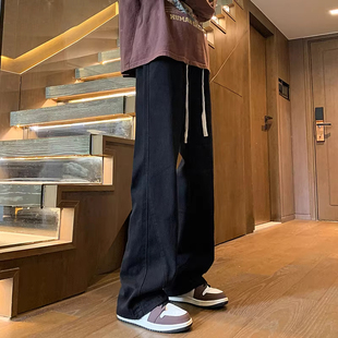 微喇牛仔裤男款夏季高街阔腿百搭裤子弯刀宽松黑色喇叭裤男生春季