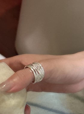 S925纯银韩版小众设计感线条设计感重工指环韩式风简约戒指