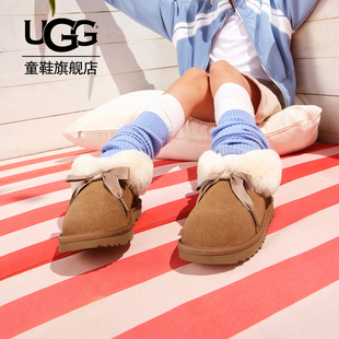 UGG童鞋秋季新款保暖蝴蝶结款短筒女童雪地靴懒人毛毛鞋1171200K