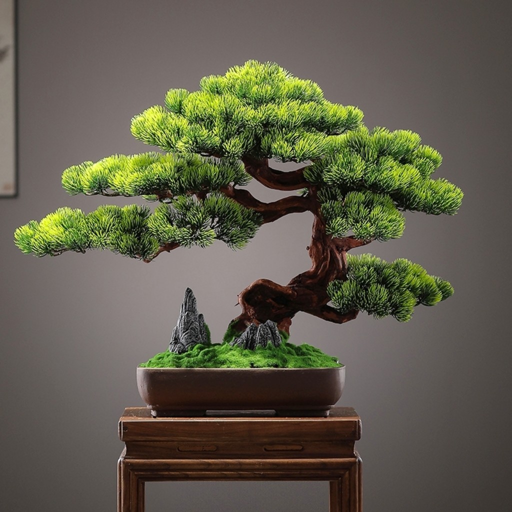 仿真罗汉松迎客盆景新中式