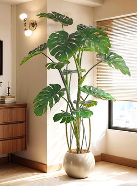仿真绿植龟背竹高端轻奢盆