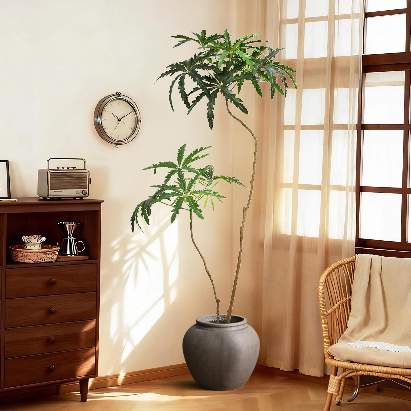 中古风假绿植孔雀木装饰仿真室内