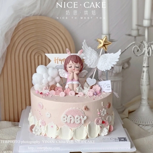 生日款蛋糕烘焙装饰摆件搪胶树脂可爱小女孩安妮宝贝公主爱心压膜