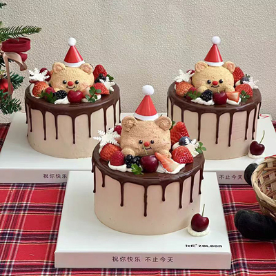 2025网红圣诞巧克力蛋糕红色立体小帽子软胶雪花甜品插排装饰插件