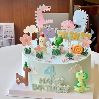 萌系可爱蛋壳恐龙软陶摆件卡通生日蛋糕装饰恐龙主题男孩生日插牌