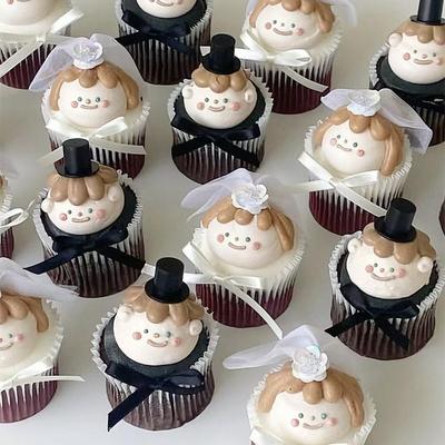 网红ins玛德琳小熊头婚纱礼西式婚礼甜品台插件烘焙蛋糕装饰摆件