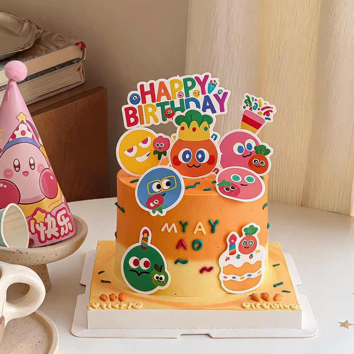 网红卡通HB可爱彩色萝卜头蛋糕装饰插牌生日派对甜品烘焙插件配件