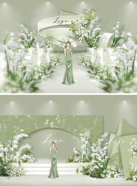 o232白绿色铃兰花小清新户外室内婚礼效果图ps源文件韩式小众婚礼