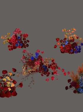 h315小众红粉色婚礼花艺素材PSD源文件红色婚礼效果图道具