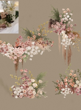 h168玫瑰豆沙粉色婚礼花艺素材ps源文件白粉绿色婚礼花艺素材道具