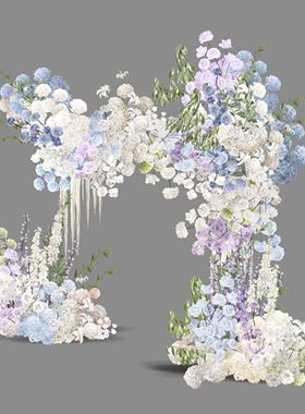H310白绿色粉蓝紫色花艺素材造型效果图psd分层文件韩式小众婚礼