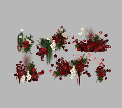 h478红白色绿色泰式韩式户外婚礼美陈橱窗花艺效果图素材psd文件