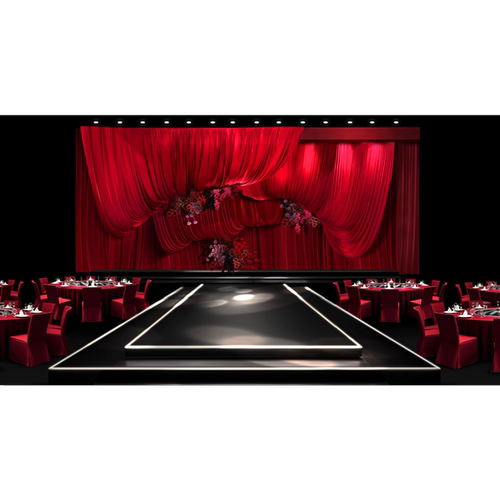 LC红色布幔婚礼效果图小众韩式歌剧院PSD素材