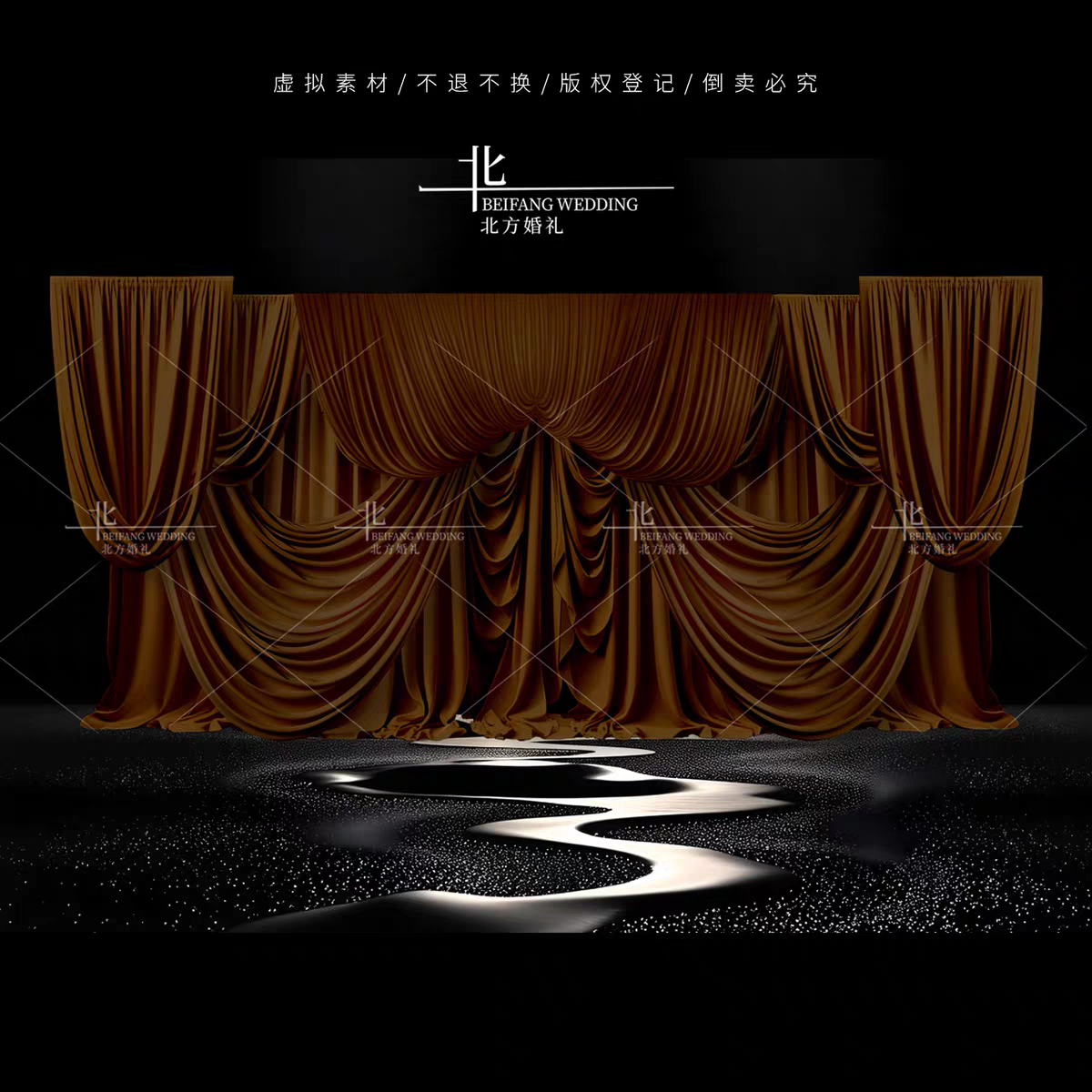 B350咖色褶皱布幔素材psd婚礼韩式婚礼效果图素材秋色纱泰式