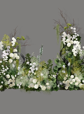 h345白绿色花艺婚礼效果图花艺素材野生感婚礼花门素材psd素材