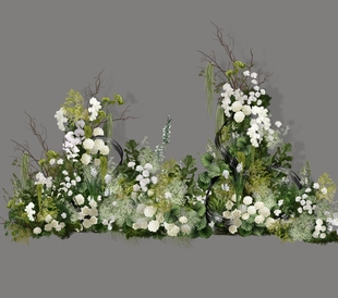 h345白绿色花艺婚礼效果图花艺素材野生感婚礼花门素材psd素材