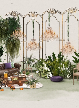 b398白绿咖色婚礼花艺素材psd分层文件复古美式原木户外婚礼效果