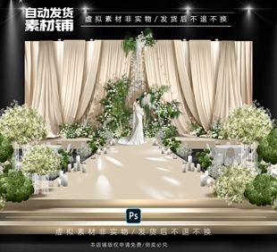 h686香槟色米色韩式布幔婚礼效果图psd素材满天星秀场简约布幔
