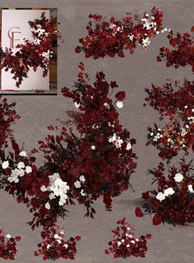 h426红白秀场风婚礼花艺背景素材PS分层手绘效果图黑红色婚礼花艺