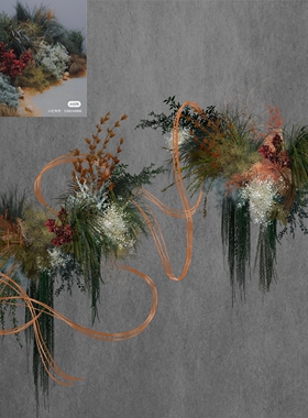 h379墨绿色婚礼花艺素材南洋风小众红白咖绿花艺素材psd文件