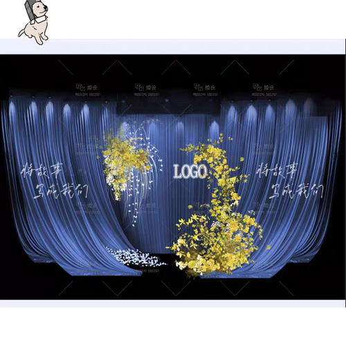 62韩式蓝色布幔婚礼效果图舞台设计psd素材源文件