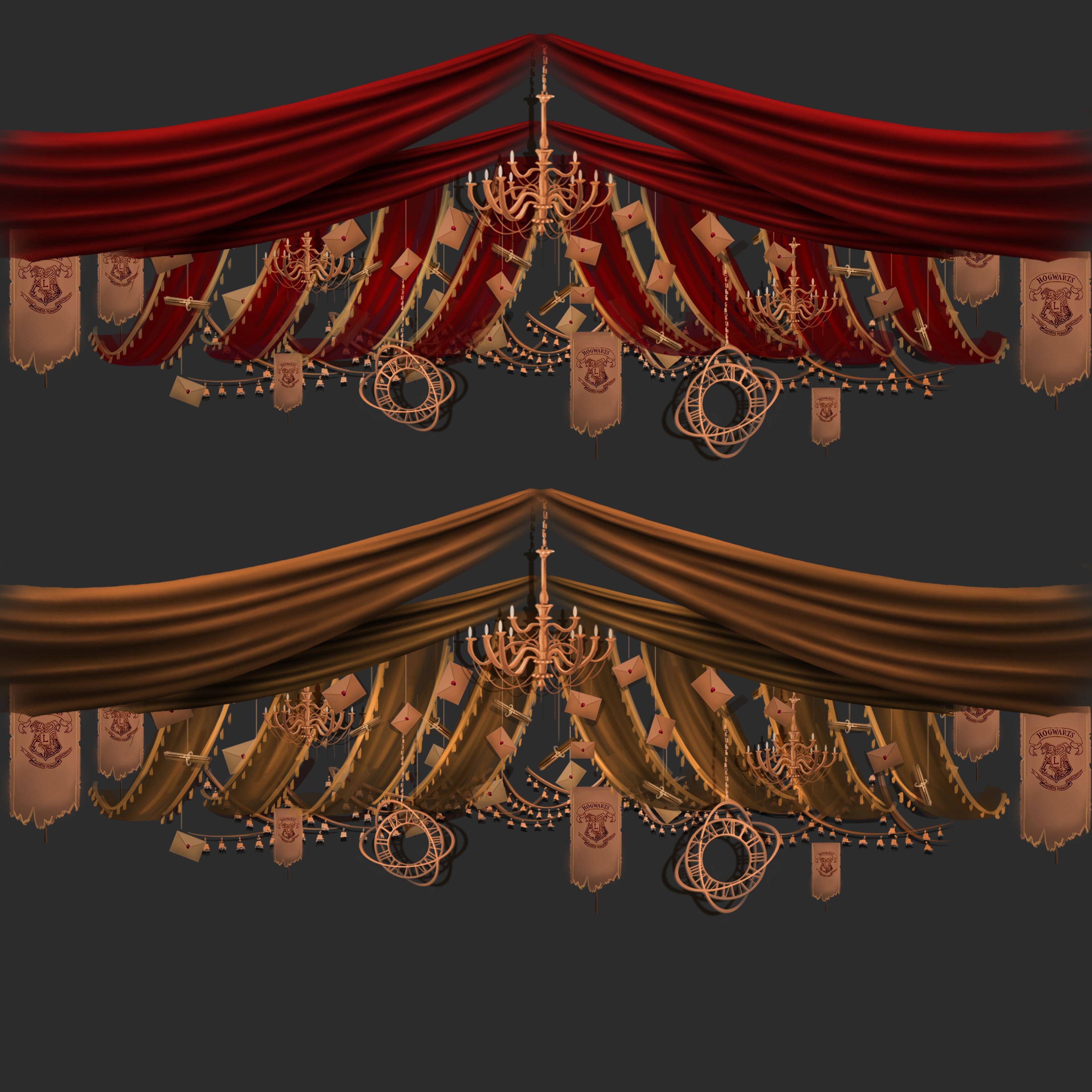 b475复古欧式巴洛克哈利波特婚礼吊顶素材psd分层文件布幔婚礼