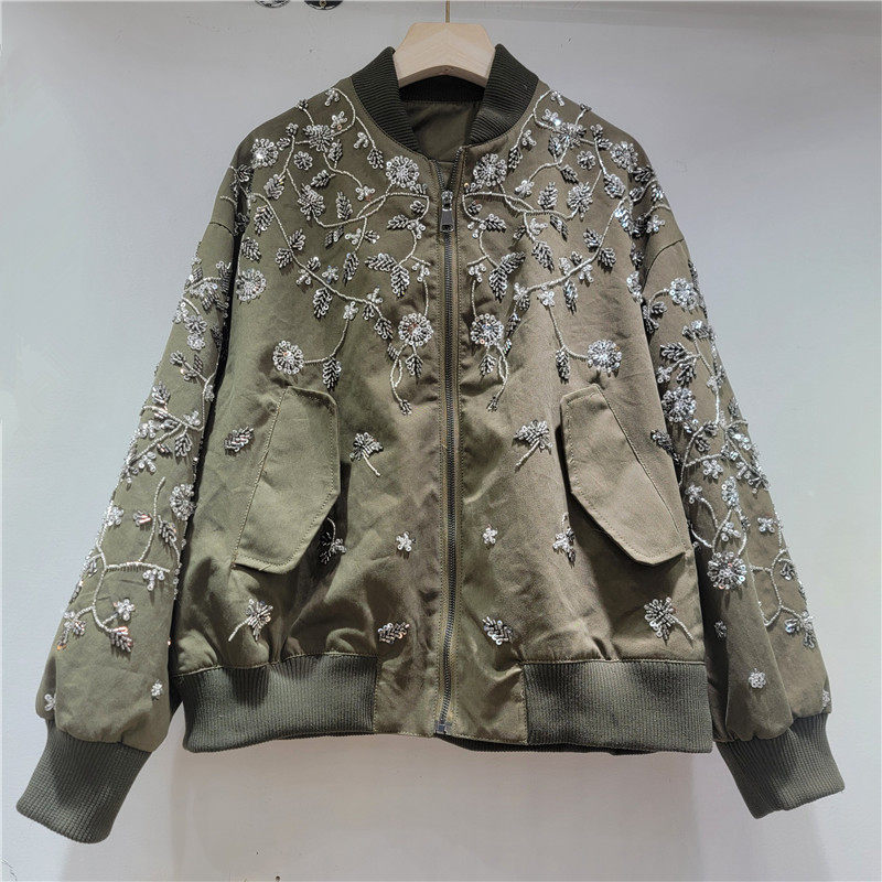 摩登女装2025秋冬新款重工钉珠花朵棒球服外套女宽松休闲百搭夹克