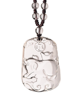 天然白水晶吊坠属相龙蛇挂件