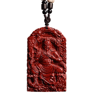 正品保真朱砂关公吊坠男士项链霸气关二爷关羽武财神挂件牌护身符
