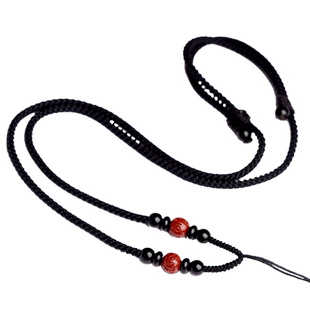 朱砂手工编织六字真言吊坠挂绳项链男女士玉佩黄金玉器挂脖挂件绳