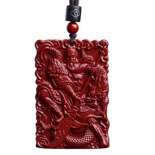 正品保真朱砂吊坠男士项链关公霸气关二爷关羽武财神挂件牌护身符