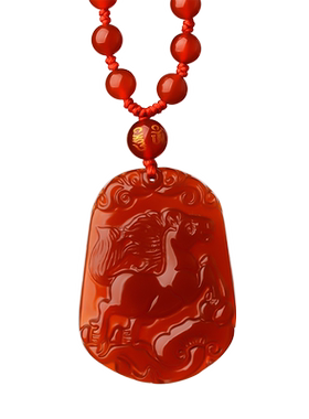 天然红玛瑙十二生肖属马吊坠男士女本命年饰品虎马猴蛇猪龙兔挂件