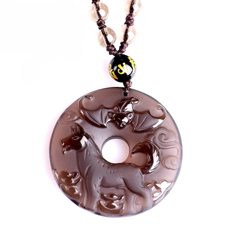 十二生肖平安扣吊坠天然冰种黑曜石属狗项链男女款护身符挂件饰品