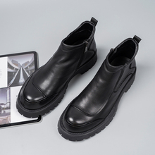 马丁靴男款高帮皮鞋2025冬季新款男士真皮厚底增高中帮切尔西短靴