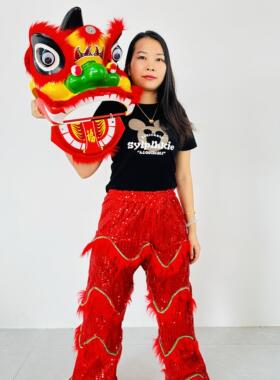 尾巴佛山6寸鼓槌亮片款龙狮道具2-18岁小毛狮整套装幼儿园