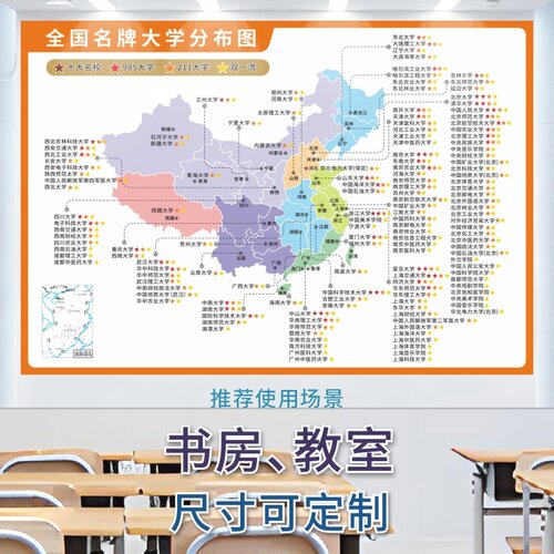 名校海报贴墙激励榜重点大学名校挂图分布图房间学生新款高中班级