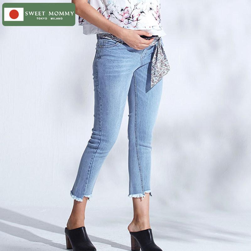 sweetmommy孕妇牛仔裤破洞托腹裤日韩显瘦外穿夏薄新款休闲裤集货
