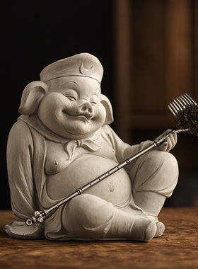 鱼缸造景装饰水泥猪八戒中式水族仿石像天蓬元帅人物流水沉水摆件