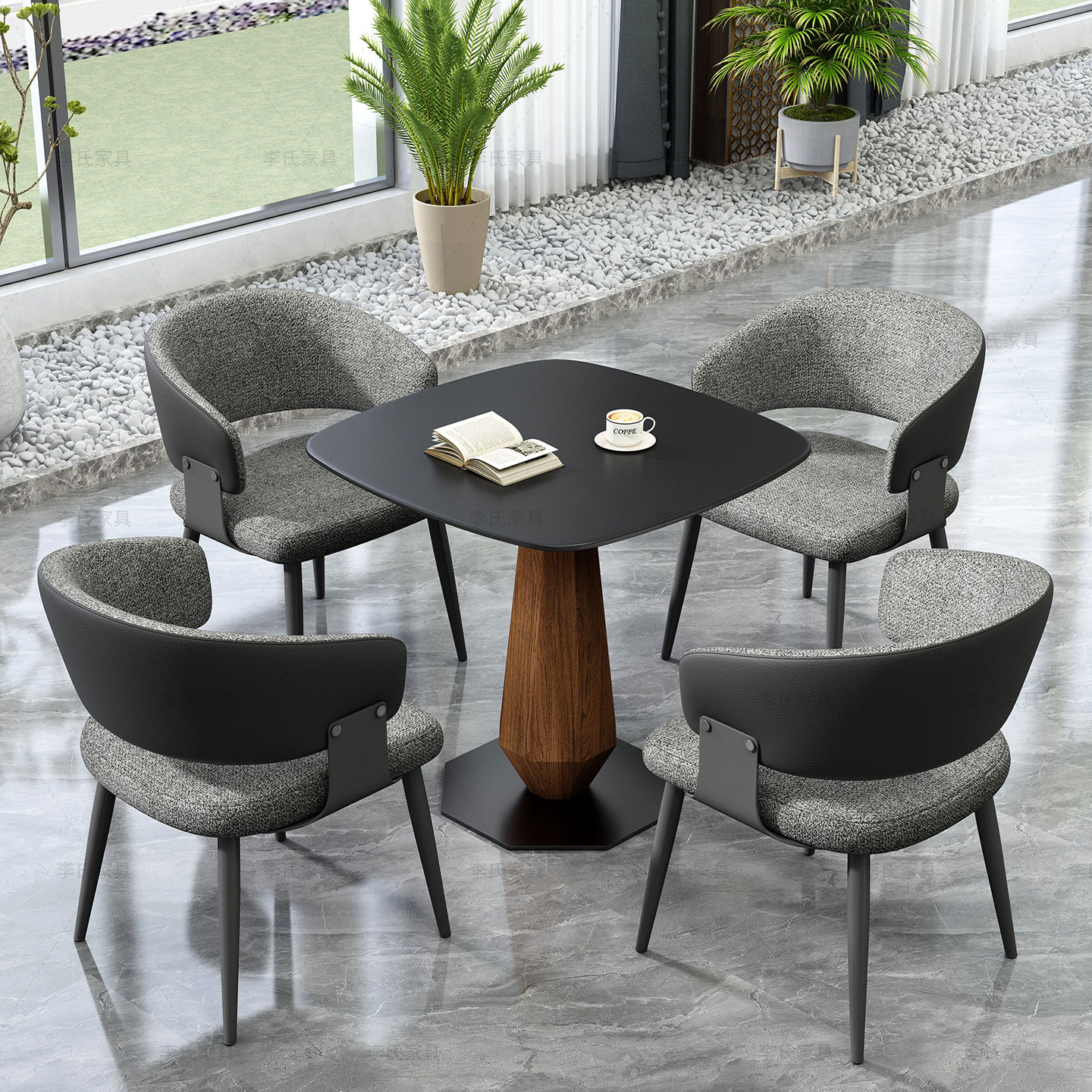 轻奢北欧岩板餐桌酒店咖啡厅售楼处接待桌椅组合现代家用阳台方桌