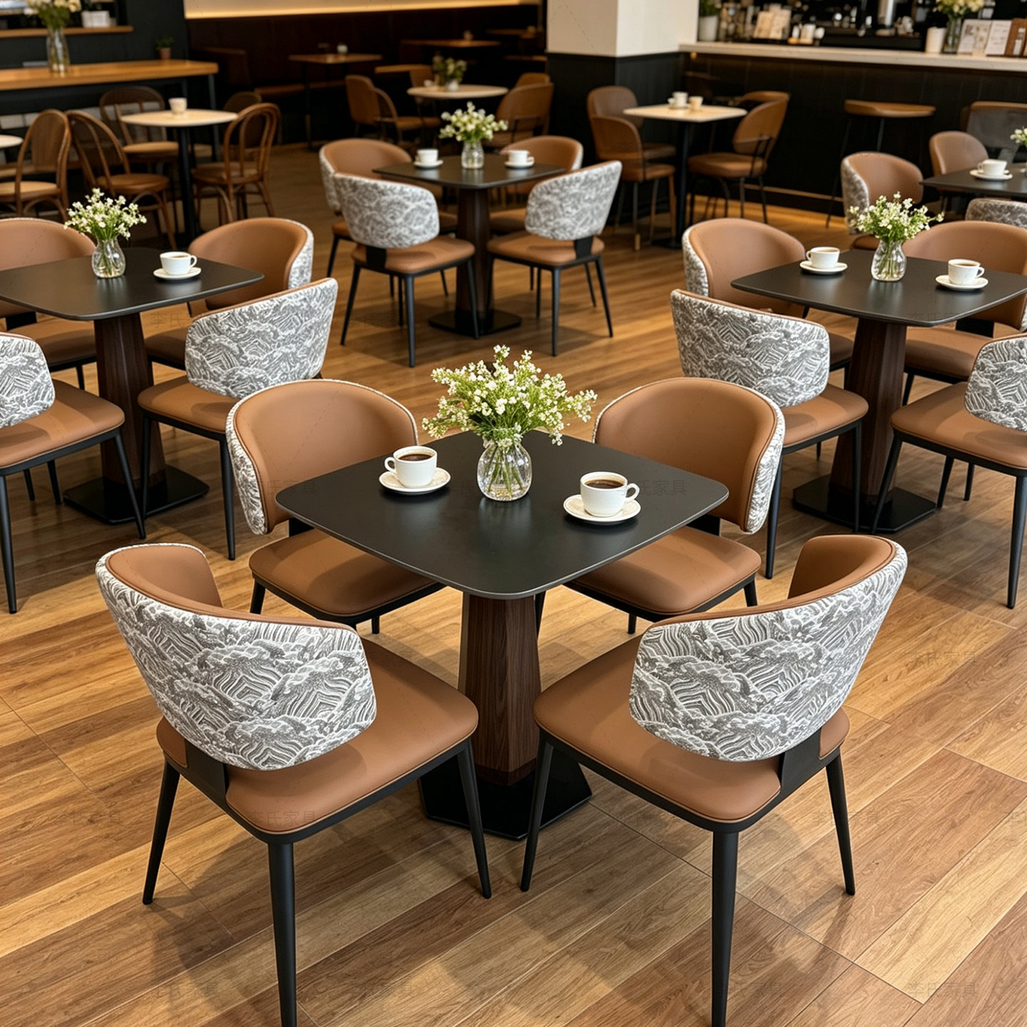 轻奢商用会客洽谈岩板小方桌简约酒店餐厅咖啡厅餐桌家用打牌桌椅