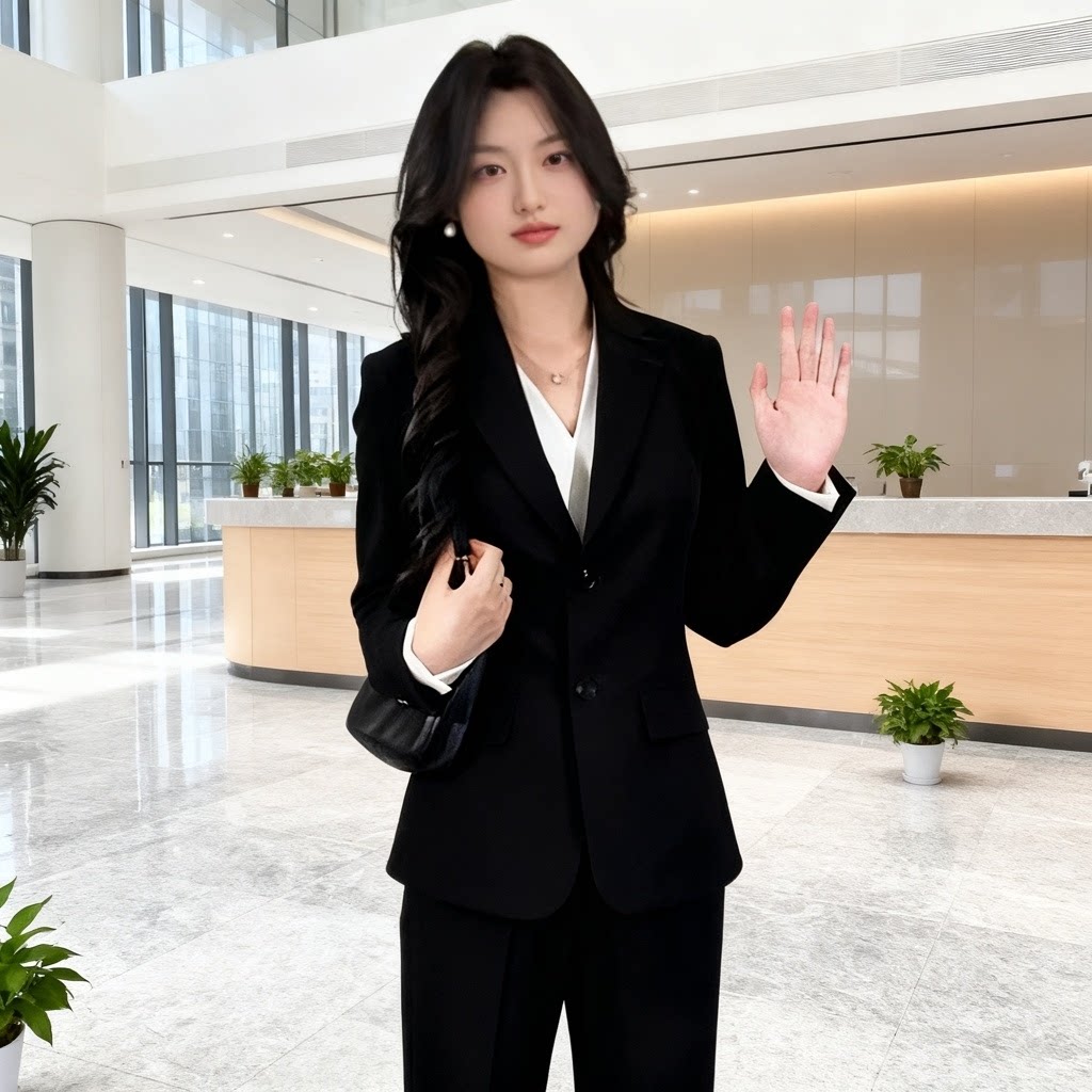 黑色女士西装套装面试正装图片