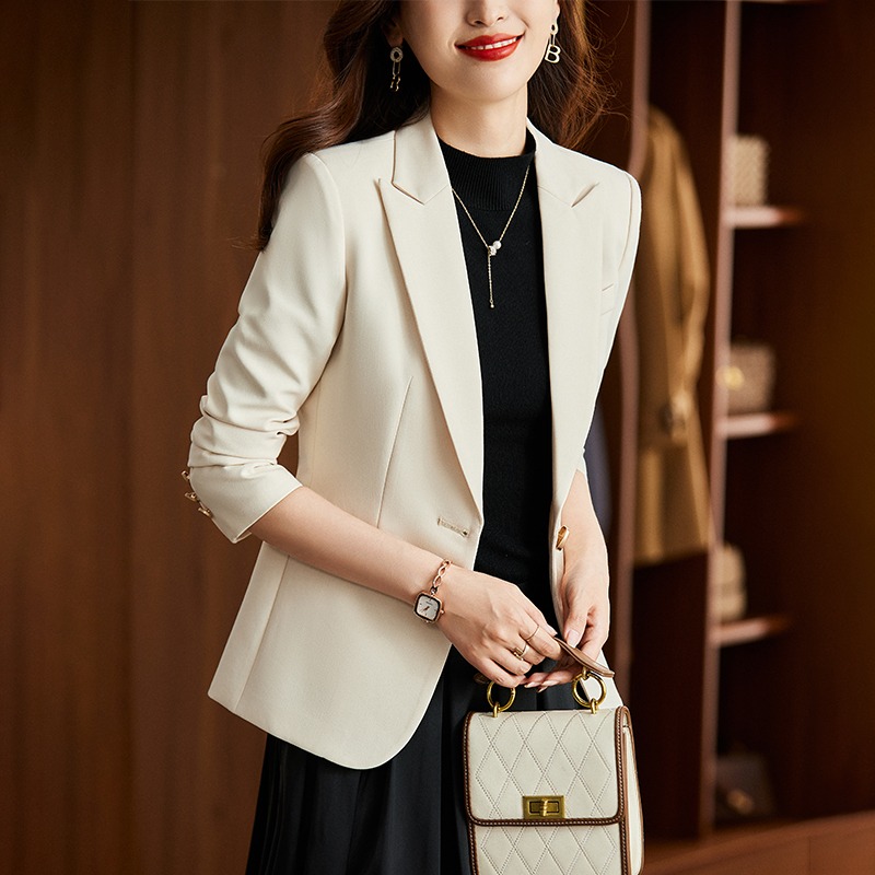 米白色短款西装外套职业西服套装