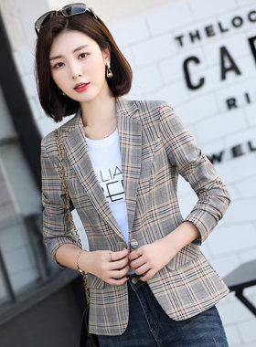 网红格子新款休闲风复古西服上衣