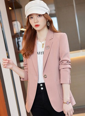 粉色西装外套女春秋2025新款韩版修身小个子时尚气质休闲西服上衣