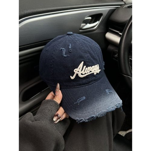 2025新款韩版撞色渐变色破洞软顶显瘦棒球帽子女鸭舌帽字母刺绣