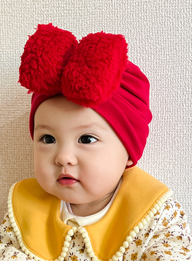 新年红色婴儿帽子春秋超萌可爱宝宝拜年帽新生儿囟门无骨胎帽秋冬