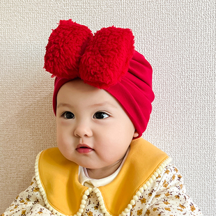 新年红色婴儿帽子春秋超萌可爱宝宝拜年帽新生儿囟门无骨胎帽秋冬