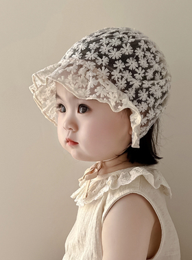 婴儿蕾丝花边帽夏季镂空透气公主女宝宝可爱宫廷遮阳帽新生儿洋气