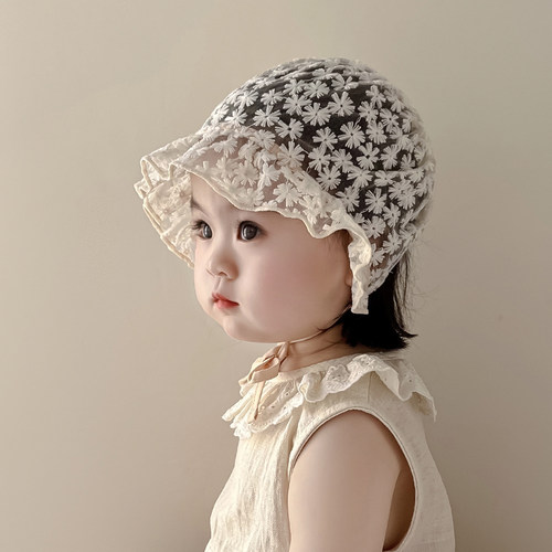 婴儿蕾丝帽公主女宝宝宫廷遮帽夏