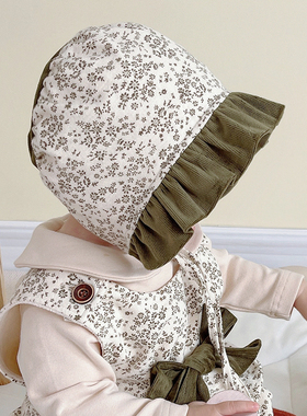 婴儿帽子包头护耳帽春秋女宝宝公主蕾丝花边可爱宫廷保暖帽冬季